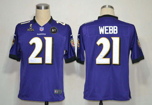 Nike Ravens 21 webb purple Game 2013 Super Bowl XLVII and Art Jerseys