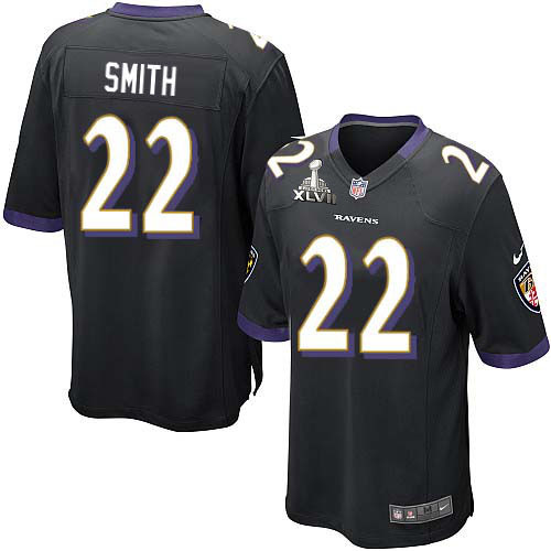 Nike Ravens 22 Jimmy Smith Black Game 2013 Super Bowl XLVII Jersey - Click Image to Close