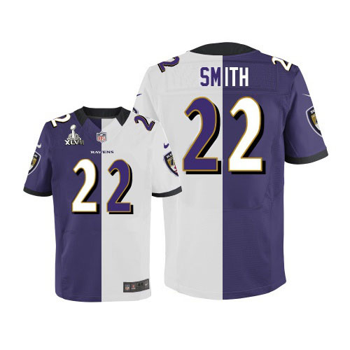 Nike Ravens 22 Jimmy Smith Purple&White Split Elite 2013 Super Bowl XLVII Jersey