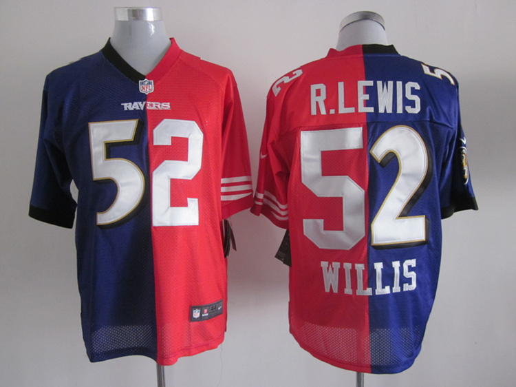 Nike Ravens&49ers 52 R.Lewis&Willis Purple&Red Split Elite Jerseys Nike Ravens&49ers 52 R.Lewis&Willis Purple&Red Split Elite Jerseys
