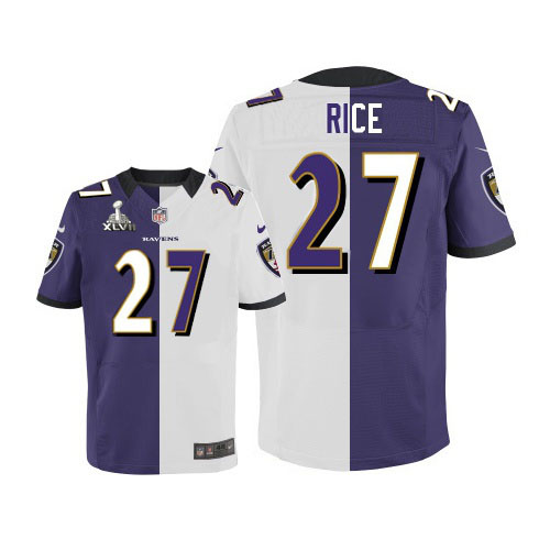 Nike Ravens 27 Ray Rice Purple&White Split Elite 2013 Super Bowl XLVII Jersey