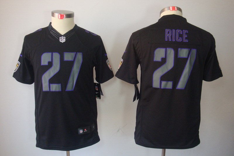 Nike Ravens 27 Rice Black Impact Kids Limited Jerseys