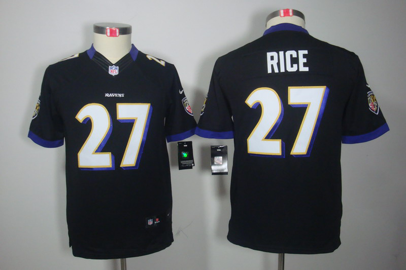 Nike Ravens 27 Rice Black Kids Limited Jerseys