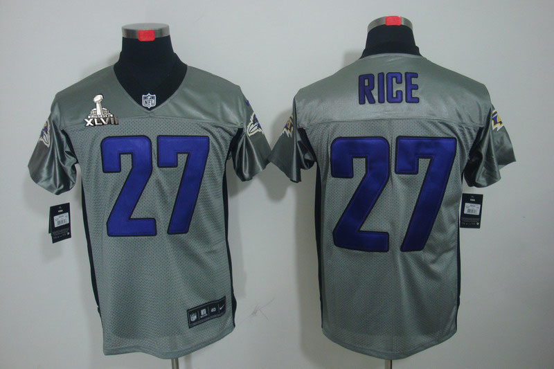 Nike Ravens 27 Rice Grey Elite 2013 Super Bowl XLVII Jersey