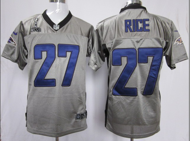 Nike Ravens 27 Rice Grey Elite 2013 Super Bowl XLVII Jerseys