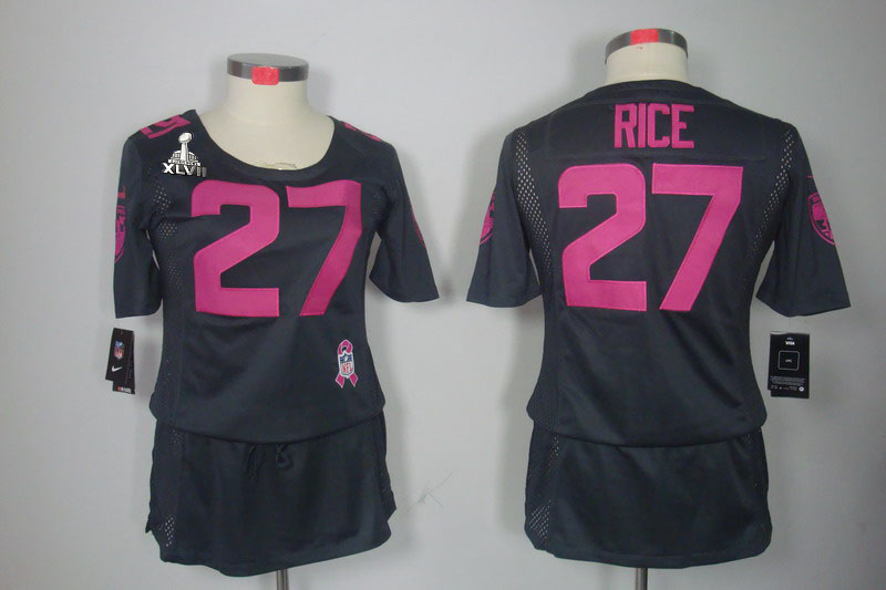 Nike Ravens 27 Rice Grey Women Elite 2013 Super Bowl XLVII Skirts