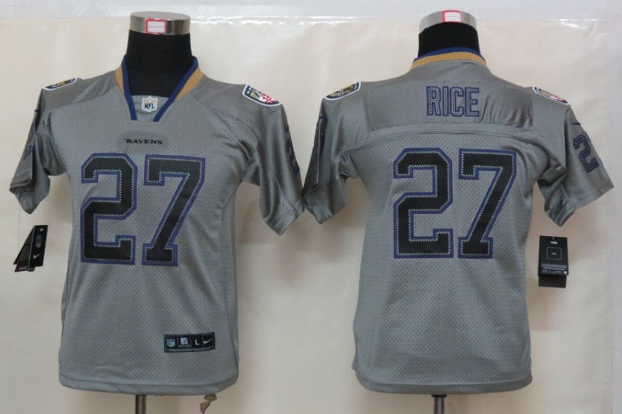 Nike Ravens 27 Rice Lights Out Grey Kids Elite Jerseys