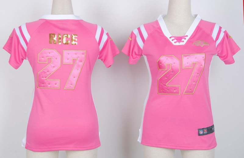 Nike Ravens 27 Rice Pink Women's Handwork Sequin lettering Fashion Jerseys
