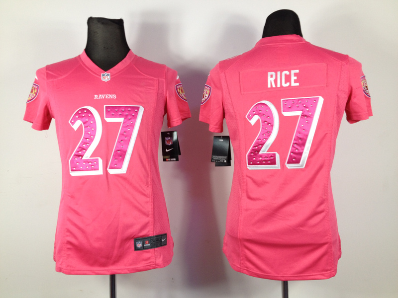 Nike Ravens 27 Rice Pink Women Jerseys