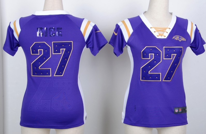 Nike Ravens 27 Rice Purple Women's Handwork Sequin lettering Fashion Jerseys Nike Ravens 27 Rice Purple Women's Handwork Sequin lettering Fashion Jerseys