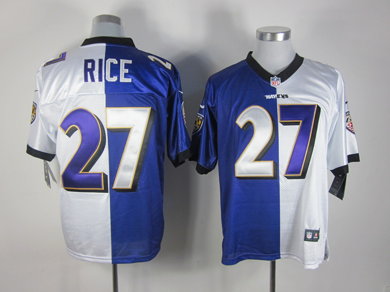 Nike Ravens 27 Rice White&Purple Split Elite Jerseys