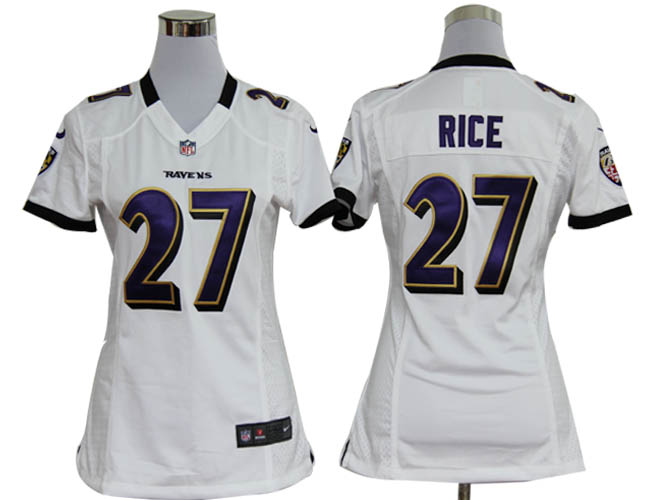 Nike Ravens 27 Rice White Game Women Jerseys