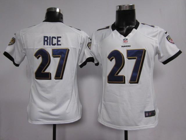 Nike Ravens 27 Rice White Women Game Jerseys