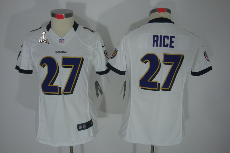 Nike Ravens 27 Rice White Women Limited 2013 Super Bowl XLVII Jersey
