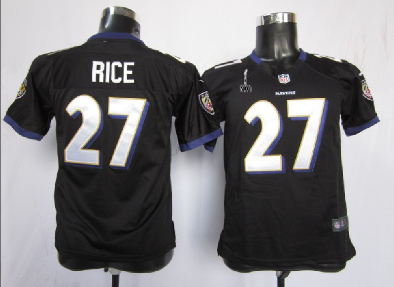 Nike Ravens 27 Rice black game youth 2013 Super Bowl XLVII Jerseys