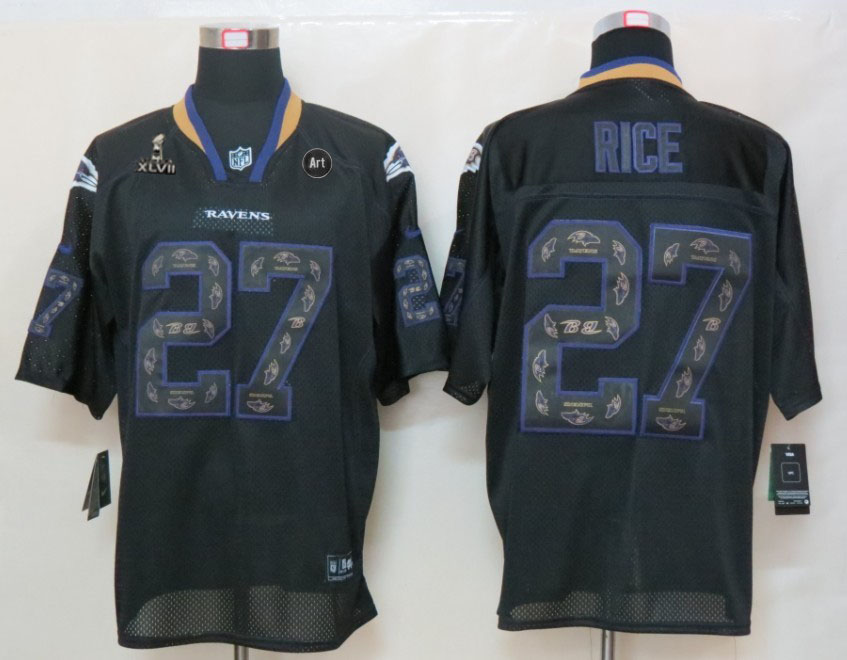 Nike Ravens 27 Rice black out light 2013 Super Bowl XLVII and Art Jerseys