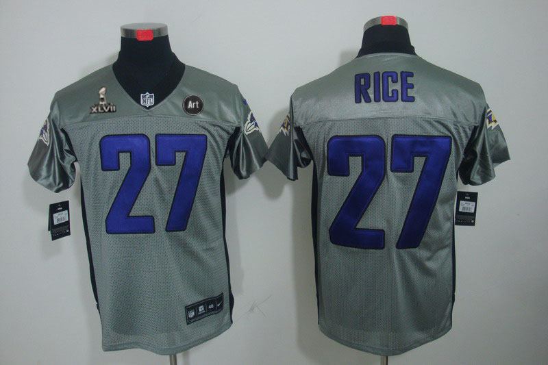 Nike Ravens 27 Rice grey Elite 2013 Super Bowl XLVII and Art Jerseys