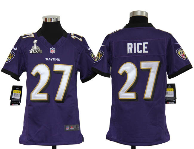 Nike Ravens 27 Rice purple game youth 2013 Super Bowl XLVII Jersey
