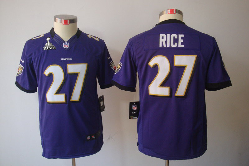 Nike Ravens 27 Rice purple limited youth 2013 Super Bowl XLVII Jersey