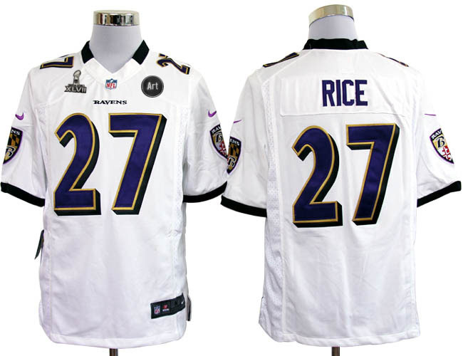 Nike Ravens 27 Rice white Game 2013 Super Bowl XLVII and Art Jerseys