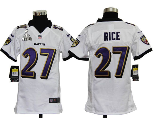 Nike Ravens 27 Rice white game youth 2013 Super Bowl XLVII Jersey
