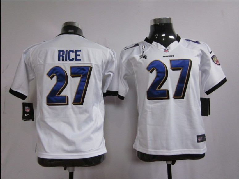 Nike Ravens 27 Rice white game youth 2013 Super Bowl XLVII Jerseys - Click Image to Close