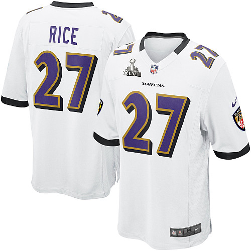 Nike Ravens 27 Ricew White game 2013 Super Bowl XLVII Jersey