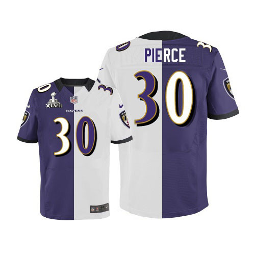 Nike Ravens 30 Bernard Pierce Purple&White Split Elite 2013 Super Bowl XLVII Jersey
