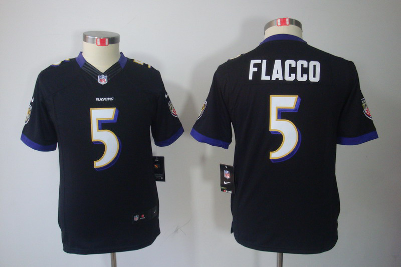 Nike Ravens 5 Flacco Black Kids Limited Jerseys