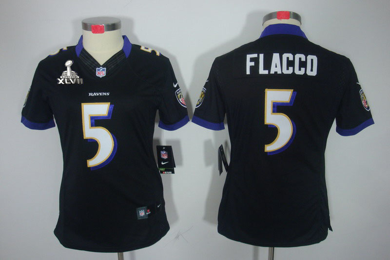 Nike Ravens 5 Flacco Black Women Limited 2013 Super Bowl XLVII Jersey - Click Image to Close