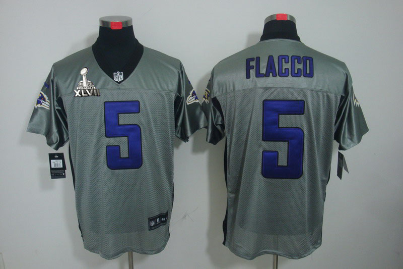 Nike Ravens 5 Flacco Grey Elite 2013 Super Bowl XLVII Jersey - Click Image to Close