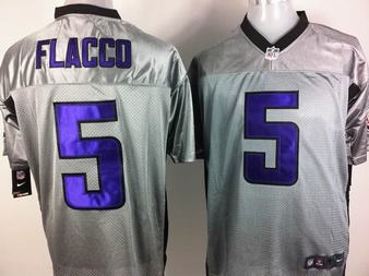 Nike Ravens 5 Flacco Grey Elite Jerseys