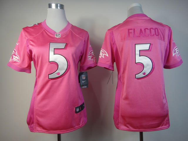 Nike Ravens 5 Flacco Pink Love's Women Jerseys