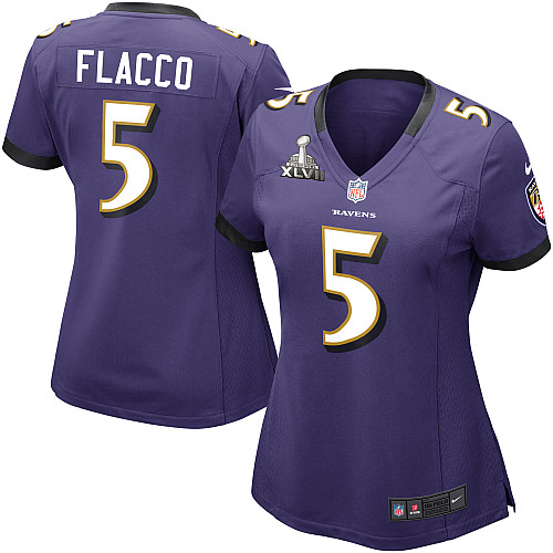Nike Ravens 5 Flacco Purple women 2013 Super Bowl XLVII Jersey