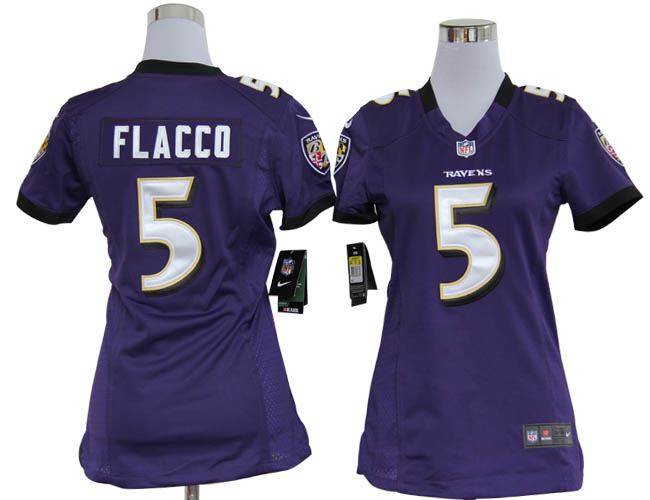 Nike Ravens 5 Flacco Purple Game Women Jerseys