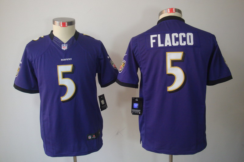 Nike Ravens 5 Flacco Purple Kids Limited Jerseys