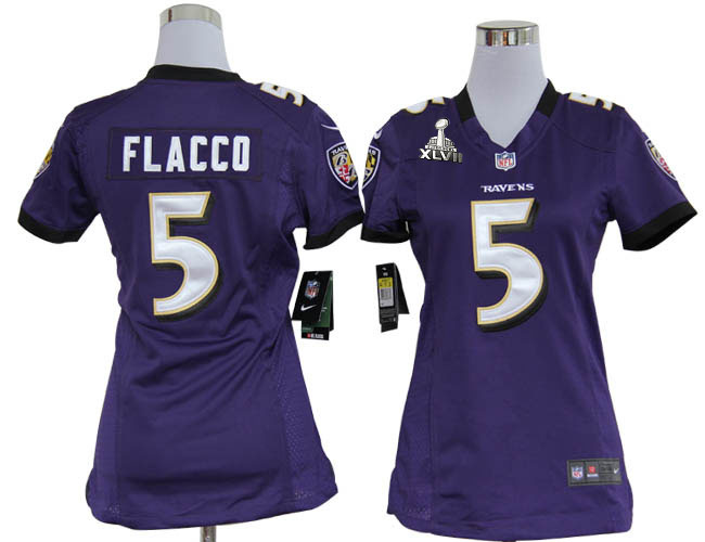 Nike Ravens 5 Flacco Purple Women Game 2013 Super Bowl XLVII Jersey - Click Image to Close