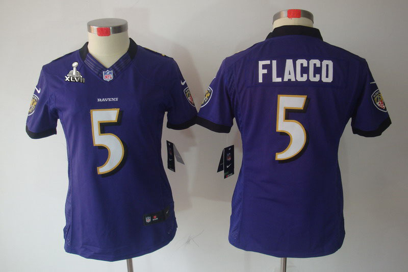 Nike Ravens 5 Flacco Purple Women Limited 2013 Super Bowl XLVII Jersey