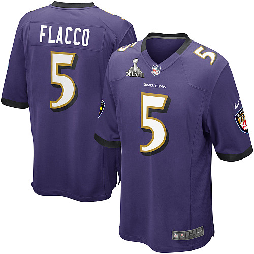 Nike Ravens 5 Flacco Purple game 2013 Super Bowl XLVII Jersey