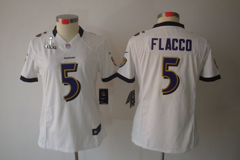 Nike Ravens 5 Flacco White Women Limited 2013 Super Bowl XLVII Jersey - Click Image to Close