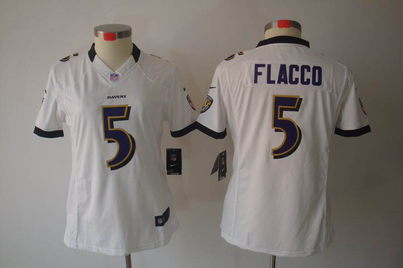 Nike Ravens 5 Flacco White Women Limited Jerseys