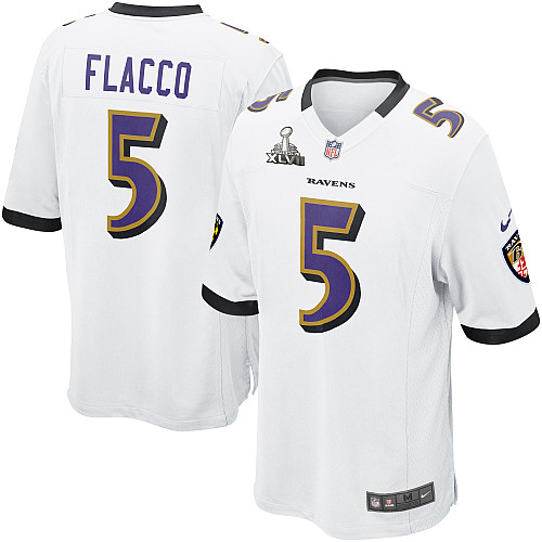 Nike Ravens 5 Flacco White game 2013 Super Bowl XLVII Jersey