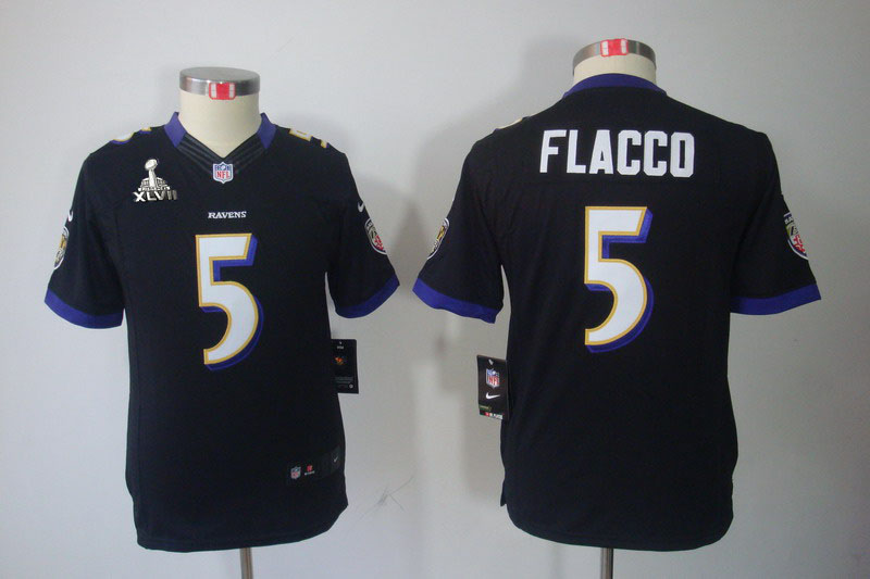 Nike Ravens 5 Flacco black limited youth 2013 Super Bowl XLVII Jersey