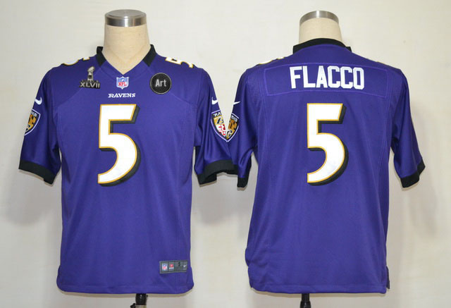 Nike Ravens 5 Flacco purple Game 2013 Super Bowl XLVII and Art Jerseys