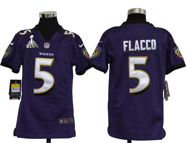 Nike Ravens 5 Flacco purple game youth 2013 Super Bowl XLVII Jersey