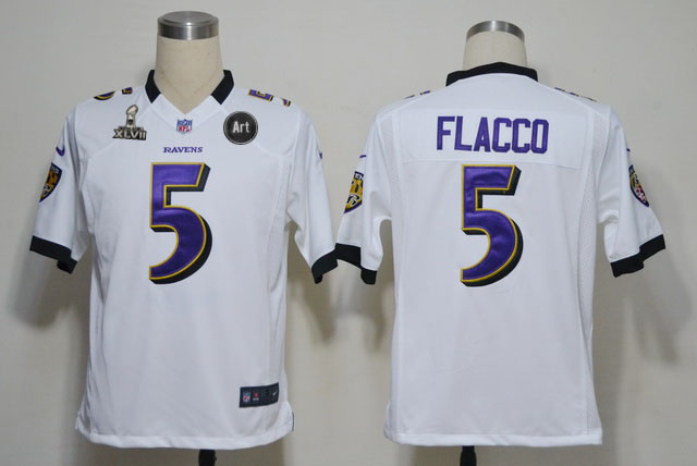 Nike Ravens 5 Flacco white Game 2013 Super Bowl XLVII and Art Jerseys