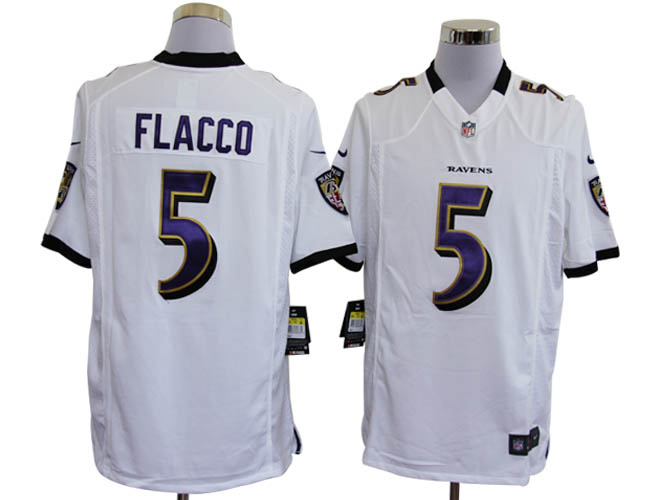 Nike Ravens 5 Flacco white Game Jerseys