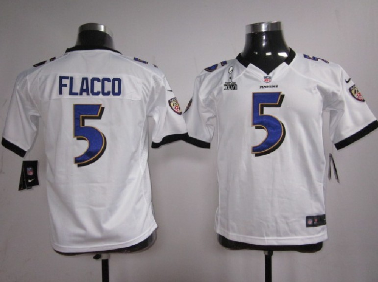 Nike Ravens 5 Flacco white game youth 2013 Super Bowl XLVII Jerseys