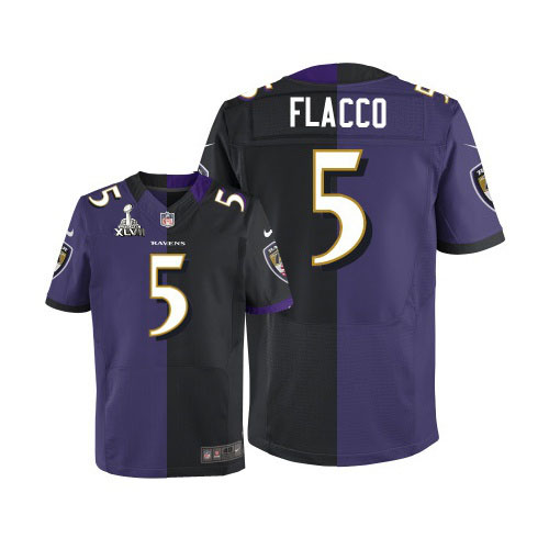 Nike Ravens 5 Joe Flacco Purple&Black Split Elite 2013 Super Bowl XLVII Jersey