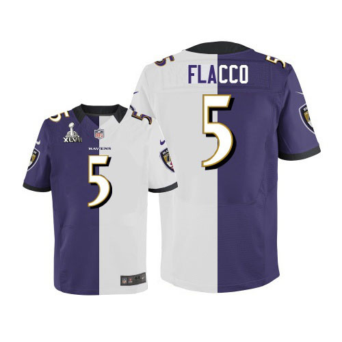 Nike Ravens 5 Joe Flacco Purple&White Split Elite 2013 Super Bowl XLVII Jersey